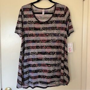Lularoe Small Perfect T Nwt New With Tags Ghost Stripe Roses Gray Pink Purple